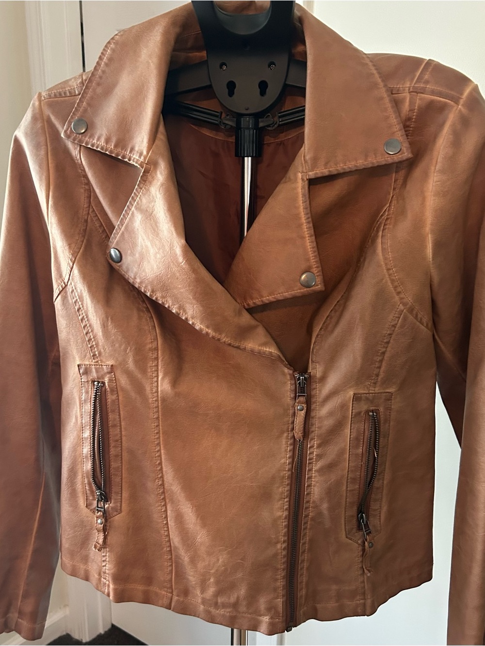 Max Studio Cognac Faux Leather Moto Jacket